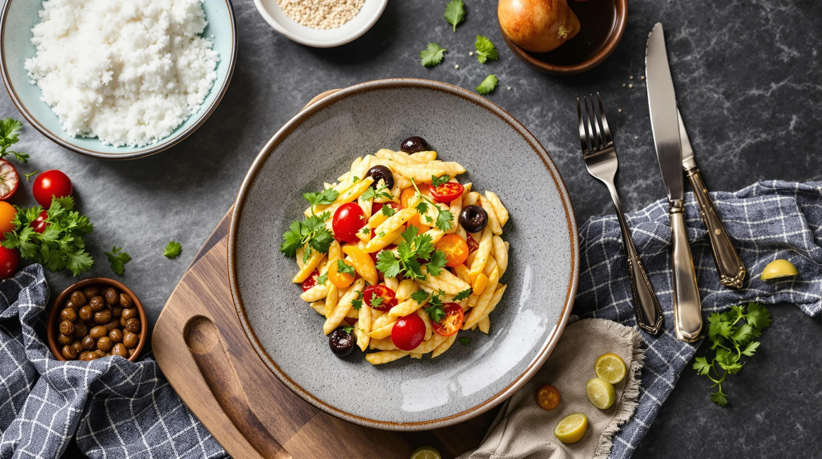 Editing workstation showing before and after images of a food photo