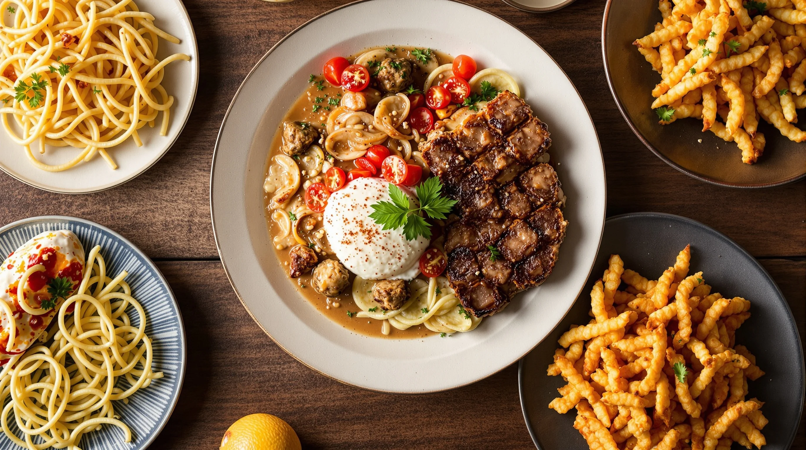 Restaurant owner photographing a plated dish with a smartphone in warm natural light