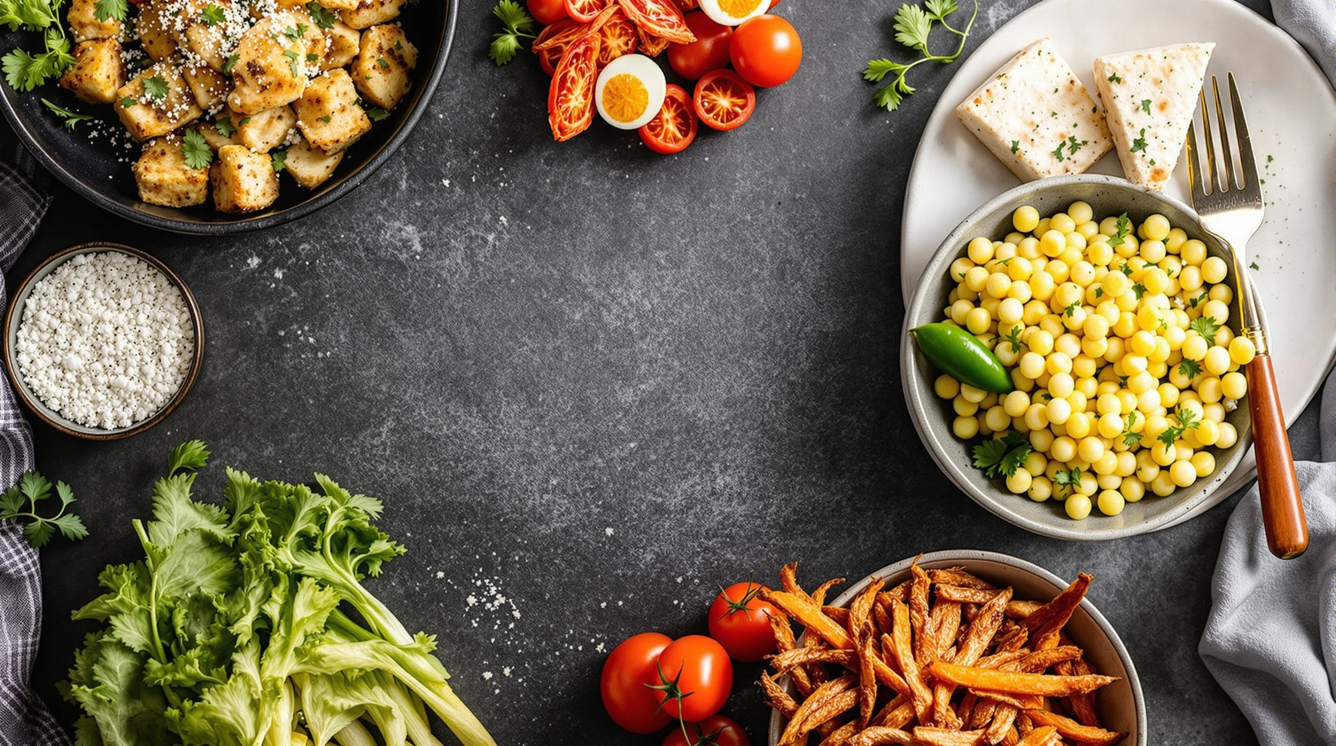 Behind-the-scenes of a food shoot: stylist arranging plate while photographer prepares camera