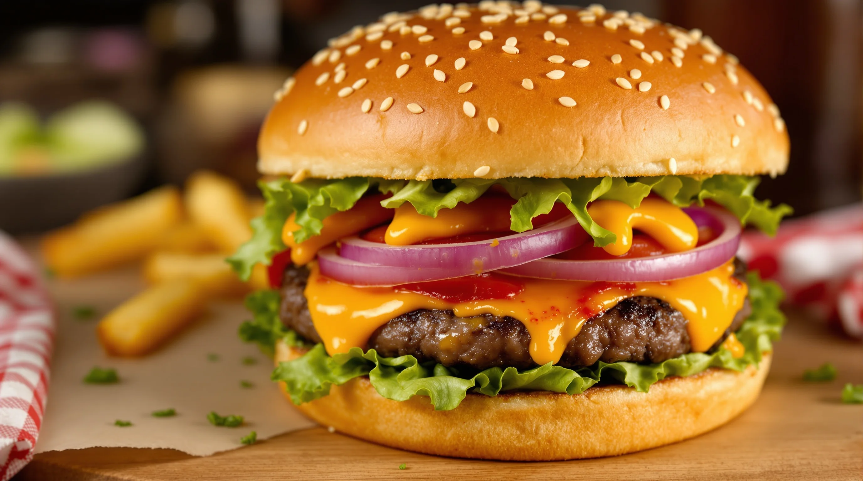 Grid showing multiple YummyPic-styled variations of the same burger for menu and social