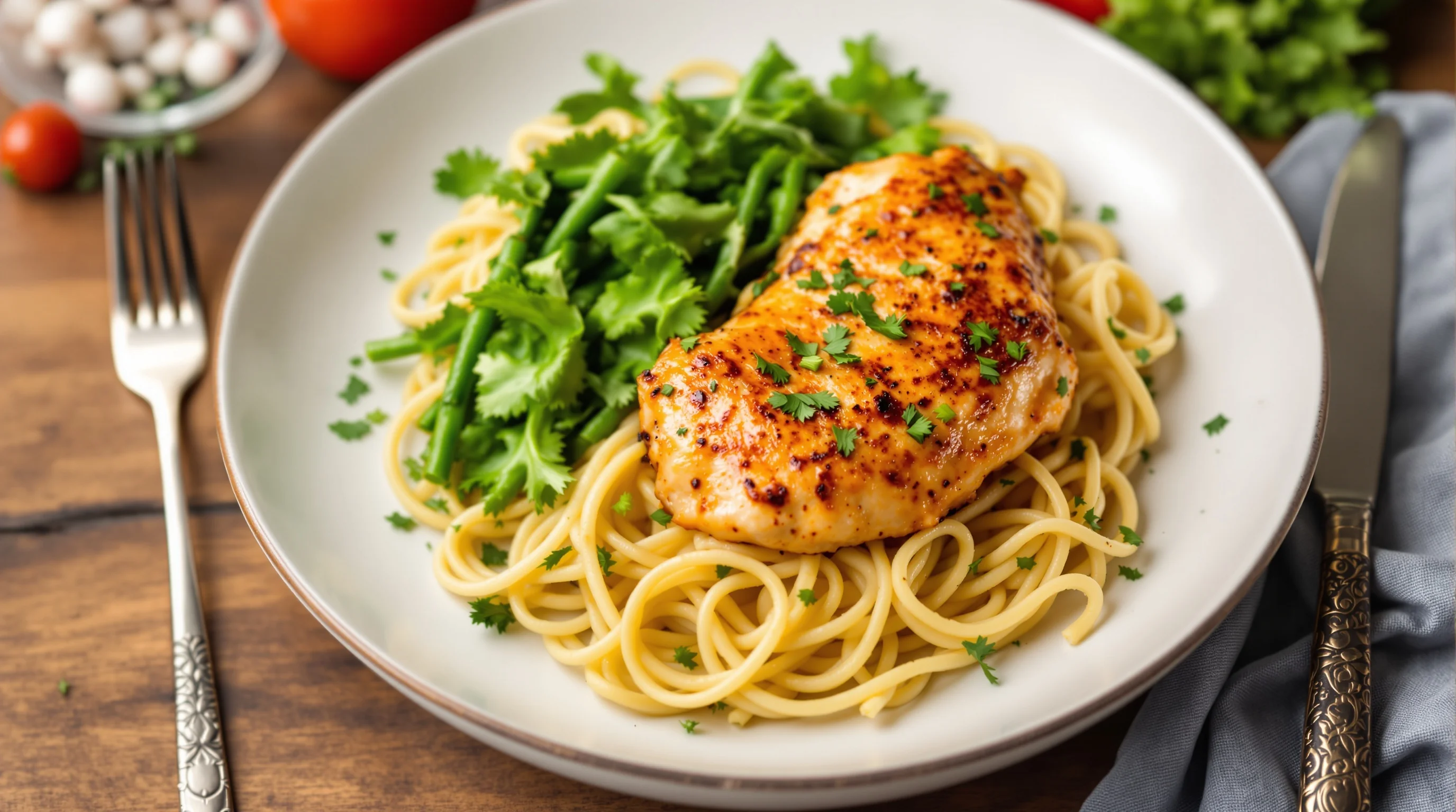 Side-by-side smartphone and DSLR shot of the same chicken dish demonstrating differences in depth and color