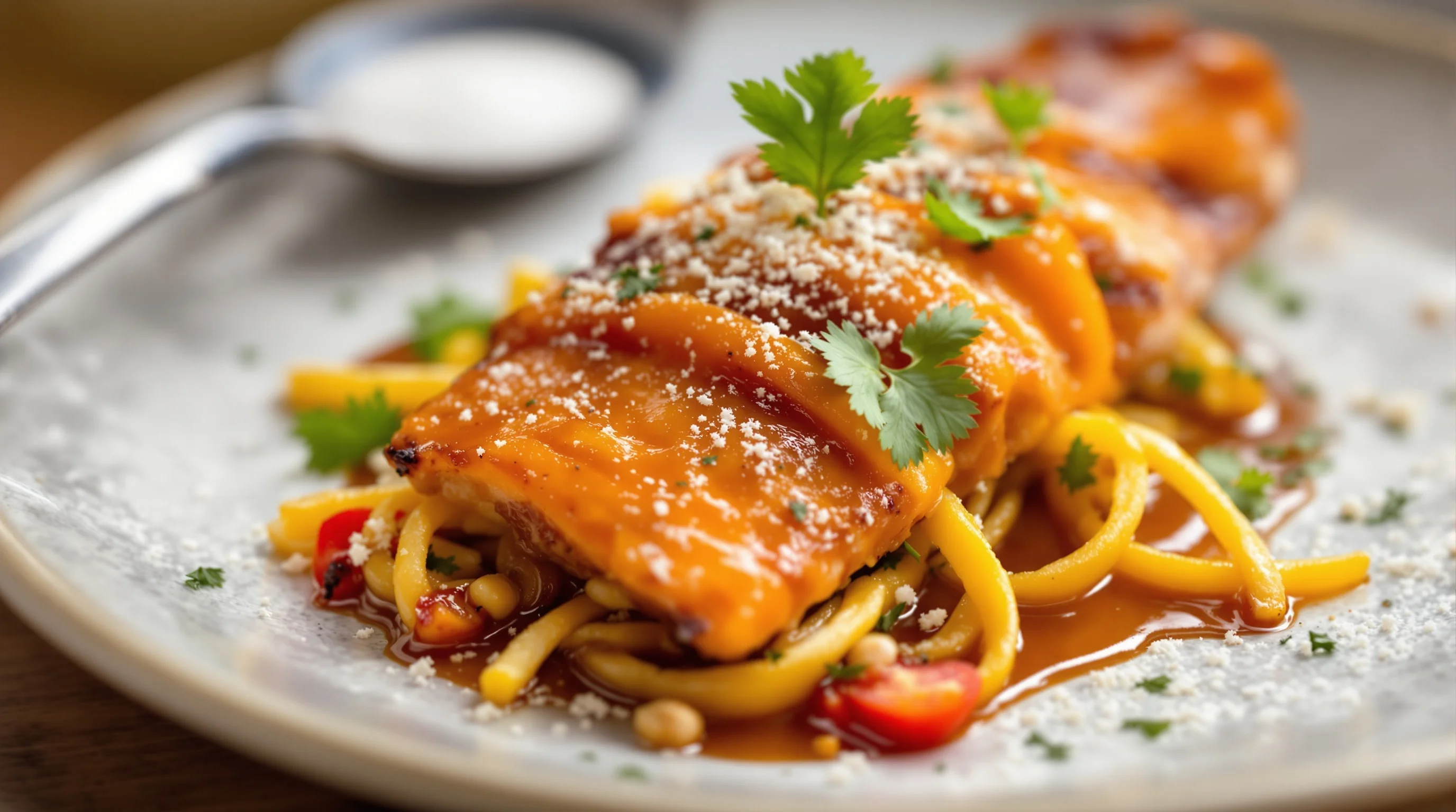 Macro image concept showing granular salt crystals on a cooked scallop