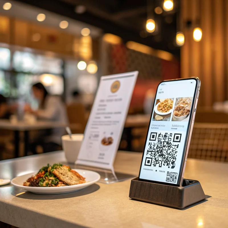 Digitale Speisekarte Vergleich – Smartphone zeigt QR-Code Menü